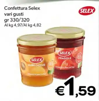 MAX Supermercati Confettura Selex vari gusti gr 330/320 offerta