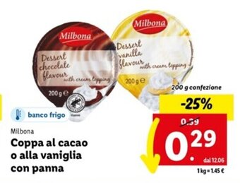Lidl Milbona Coppa al cacao o alla vaniglia con panna 200 g offerta