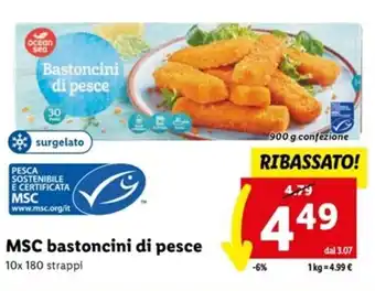 Lidl MSC bastoncini di pesce 10x 180 strappi 900 g offerta