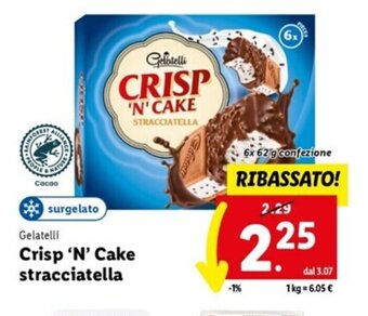 Lidl Gelatelli Crisp 'N' Cake stracciatella 6x 62 g offerta