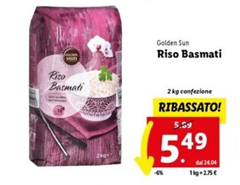 Lidl Golden Sun Riso Basmati 2 kg offerta
