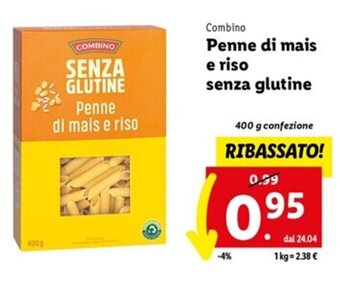 Lidl Combino Penne di mais e riso senza glutine 400 g offerta