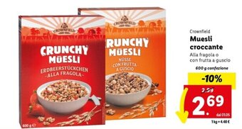 Lidl Crownfield Muesli croccante 600 g offerta