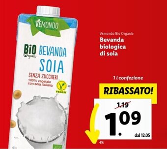 Lidl Vemondo Bio Organic Bevanda biologica di soia 1 l offerta