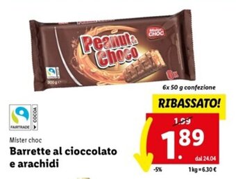 Lidl Mister choc Barrette al cioccolato e arachidi 6x 50 g offerta