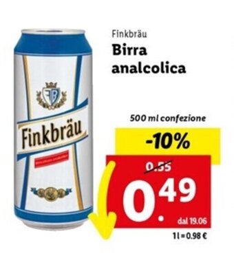Lidl Finkbräu Birra analcolica 500 ml offerta