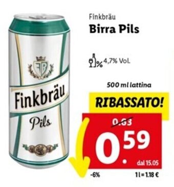 Lidl Finkbräu Birra Pils 500 ml offerta