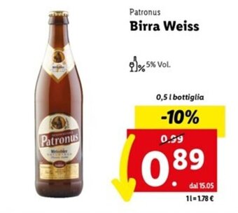 Lidl Patronus Birra Weiss 0,5 l offerta