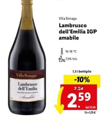 Lidl Villa Bonaga Lambrusco dell'Emilia IGP amabile 1,5 l offerta