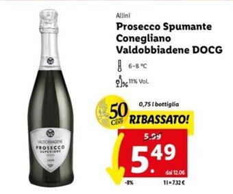 Lidl Allini Prosecco Spumante Conegliano Valdobbiadene DOCG 0,75 l offerta