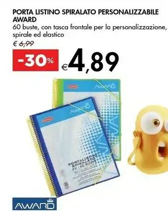 Bennet Award Porta Listino Spiralato Personalizzabile offerta