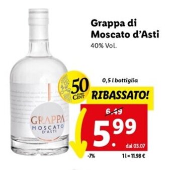 Lidl Grappa di Moscato d'Asti 0,5 l offerta