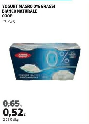 Coop Coop - 0% Di Grassi Yogurt Magro Bianco Naturale 250 G(ml) offerta