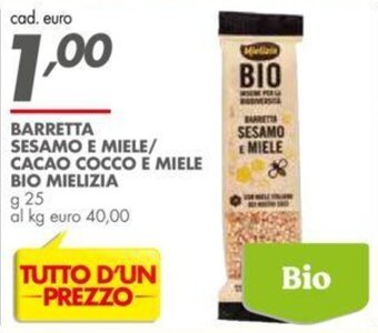 Italmark BARRETTA SESAMO E MIELE/ CACAO COCCO E MIELE BIO MIELIZIA g 25 offerta
