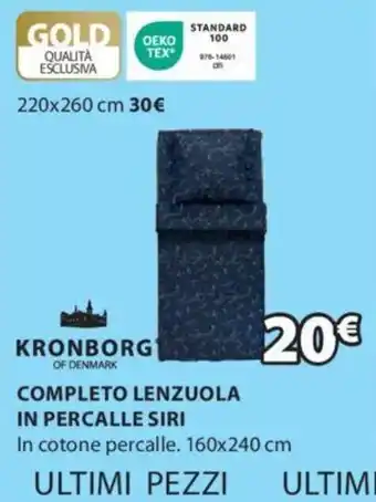 KRONBORG OF DENMARK COMPLETO LENZUOLA IN PERCALLE SIRI 160x240 cm
