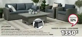 JYSK JUTLANDIA SET LOUNGE VEMB GRIGIO TAVOLO + DIVANO+2 POLTRONE offerta