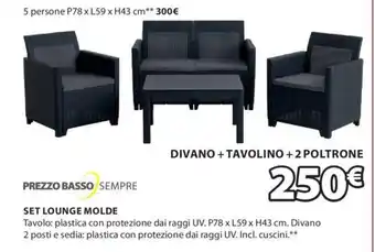 JYSK SET LOUNGE MOLDE DIVANO +TAVOLINO+2 POLTRONE offerta