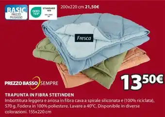 JYSK PREZZO BASSO SE TRAPUNTA IN FIBRA STETINDEN 155 x 220 cm offerta