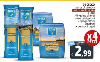 Deco Supermercati DE CECCO pasta di semola g  x 4 pezzi500 offerta