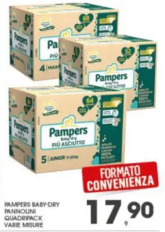 Eurospar PAMPERS BABY-DRY PANNOUNI QUADRIPACK VARIE MISURE offerta
