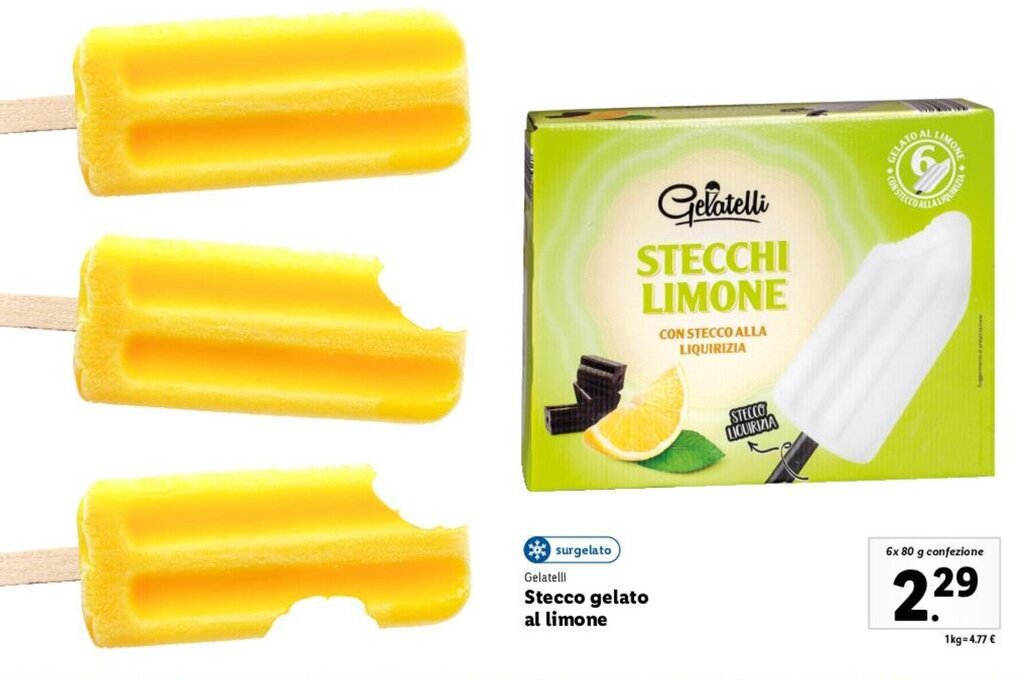 Gelatelli Stecco gelato al limone 6x 80 g offerta di Lidl