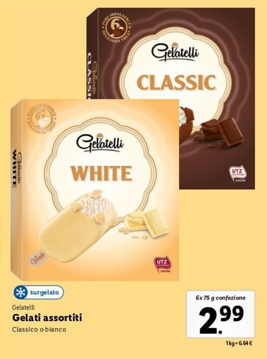 Gelatelli Gelati assortiti Classico o bianco 6x 75 g offerta di Lidl
