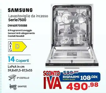 Euronics Samsung DW60R7050BB Lavastoviglie A Scomparsa Totale 14 Coperti offerta