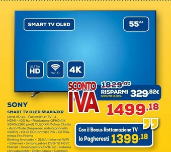 Euronics Sony XR-55A83J 139,7 Cm (55") 4K Ultra HD Smart TV Wi-Fi Nero offerta