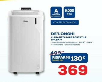 Euronics DeLonghi Climatizzatore Portatile PACEM77 offerta