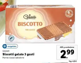 Lidl Gelatelli Biscotti gelato 3 gusti 480 g offerta