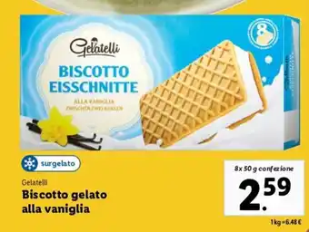 Lidl Gelatelli Biscotto gelato alla vaniglia 8x 50 g offerta