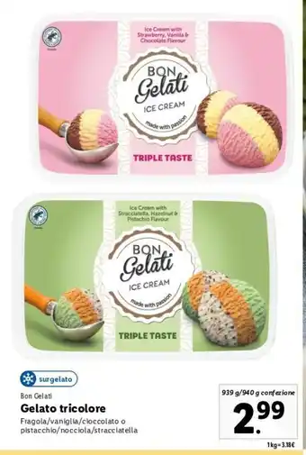 Lidl Bon Gelati Gelato tricolore 939 g/940 g offerta