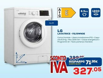 Euronics LG F2J3WN3WE Lavatrice Slim 6.5kg 1200 Giri/min Carica Frontale Classe E offerta