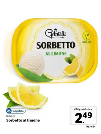 Lidl Gelatelli Sorbetto al limone 600 g offerta