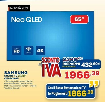 Euronics Samsung TV Neo QLED 4K 65” QE65QN85A Smart TV Wi-Fi Eclipse Silver 2021 offerta