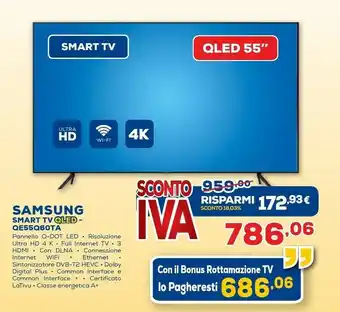 Euronics Samsung Series 6 QE55Q60TA 139,7 Cm (55") 4K Ultra HD Smart TV Wi-Fi Nero offerta
