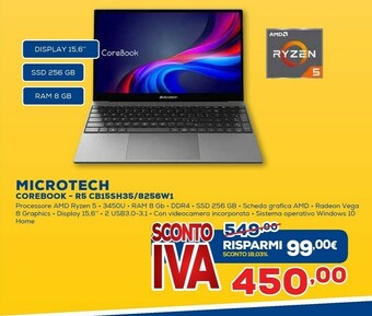 Euronics Microtech CoreBook R5 DDR4-SDRAM Computer Portatile 39,6 Cm (15.6") 1920 X 1080 Pixel AMD Ryzen 5 8 GB 256 GB SSD Wi-Fi 6 (80 offerta