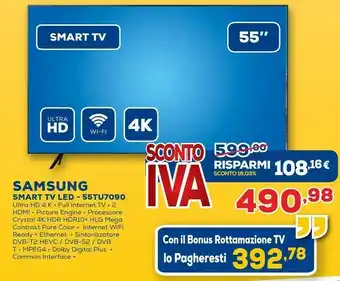 Euronics Samsung UE55TU7090 139,7 Cm (55") 4K Ultra HD Smart TV Wi-Fi Nero offerta