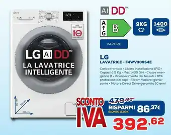 Euronics LG F4WV309S4E Lavatrice Intelligente AIDD 9kg Vapore 1400 Giri/min Carica Frontale Classe B offerta