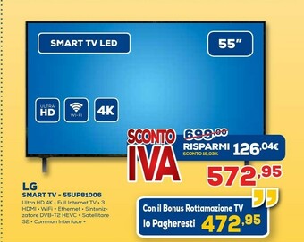 Euronics LG 55UP81006LA TV 139,7 Cm (55") 4K Ultra HD Smart TV Wi-Fi Nero offerta