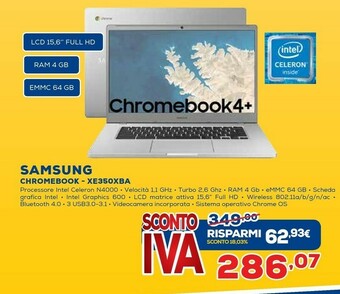 Euronics Samsung XE350XBA-K03US Notebook/portatile Chromebook 39,6 Cm (15.6") 1920 X 1080 Pixel Touch Screen Intel® Celeron® 6 GB LPDD offerta