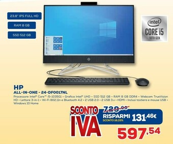 Euronics HP 24-df0017n 60,5 Cm (23.8") 1920 X 1080 Pixel Intel® Core™ I5 Di Decima Generazione 8 GB DDR4-SDRAM 512 GB SSD PC All-in-on offerta
