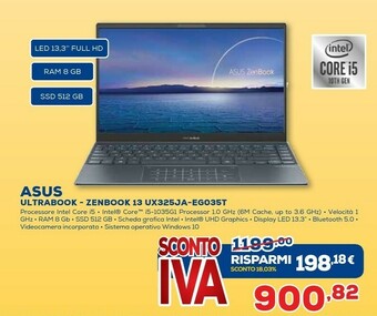Euronics Asus ZenBook 13 UX325JA-EG035T LPDDR4x-SDRAM Computer Portatile 33,8 Cm (13.3") 1920 X 1080 Pixel Intel® Core™ I5 Di Decima G offerta