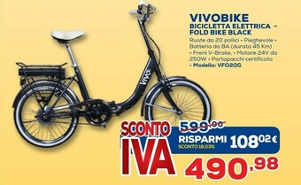 Euronics Vivobike Bicicletta Elettrica - Fold Bike Black offerta