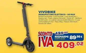 Euronics Vivobike Monopattino Elettrico S3 Max offerta