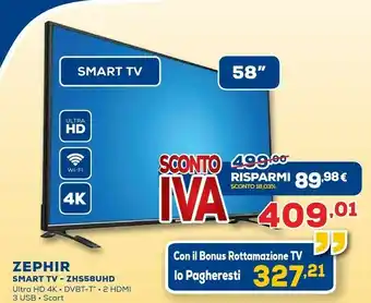 Euronics Zephir ZVS55UHD TV 139,7 Cm (55") 4K Ultra HD Smart TV Nero offerta