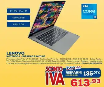Euronics Lenovo IdeaPad Flex 5 14ITL05 DDR4-SDRAM Computer Portatile 35,6 Cm (14") 1920 X 1080 Pixel Touch Screen Intel® Core™ I5 Di U offerta