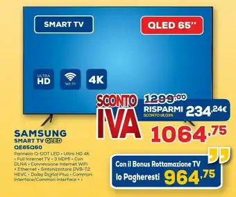 Euronics Samsung Series 6 QE65Q60T 165,1 Cm (65") 4K Ultra HD Smart TV Wi-Fi Nero offerta