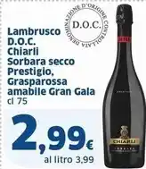 Sigma Chiarli lambrusco d.o.c. sorbara secco prestigio, grasparossa amabile gran gala offerta