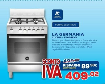 Euronics Bertazzoni La Germania Futura FTR664EXV Cucina Piano Cottura Nero, Acciaio Inossidabile Gas A offerta